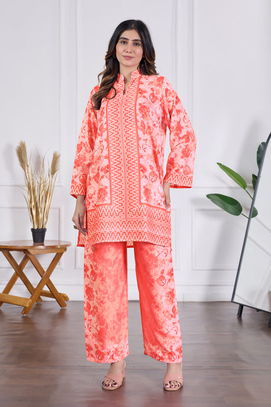 Stylish Cambric Cotton Kurta Sets (CAM14 PEACH)