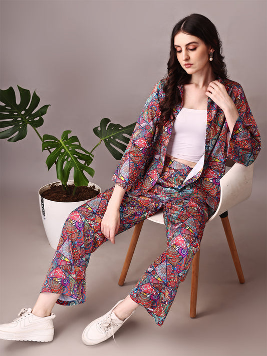 Wide Sleeve Digital Printed Western Style Satin Cordsets for Women (CS-JAIPURI)