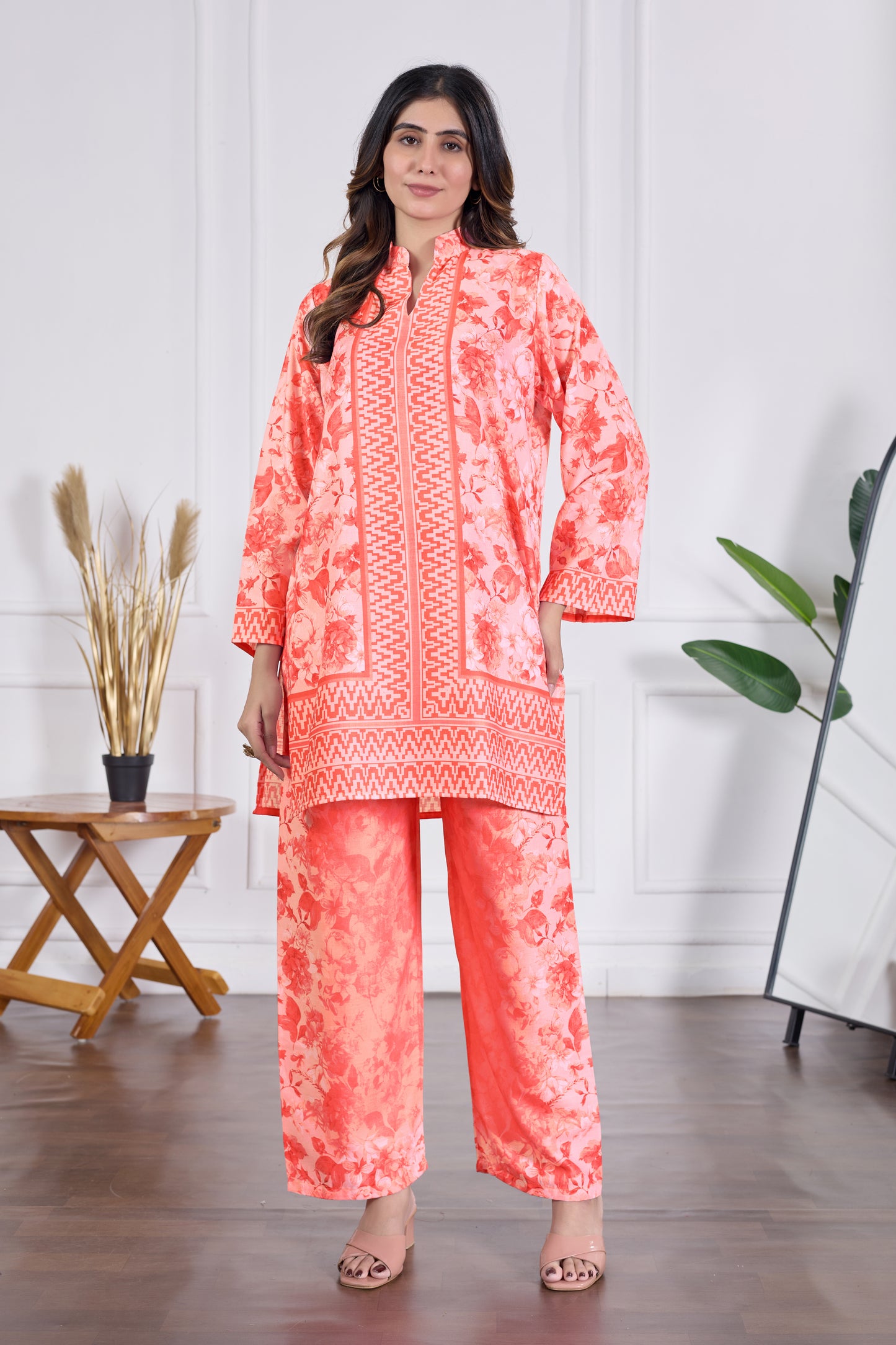 Stylish Cambric Cotton Kurta Sets (CAM14 PEACH)