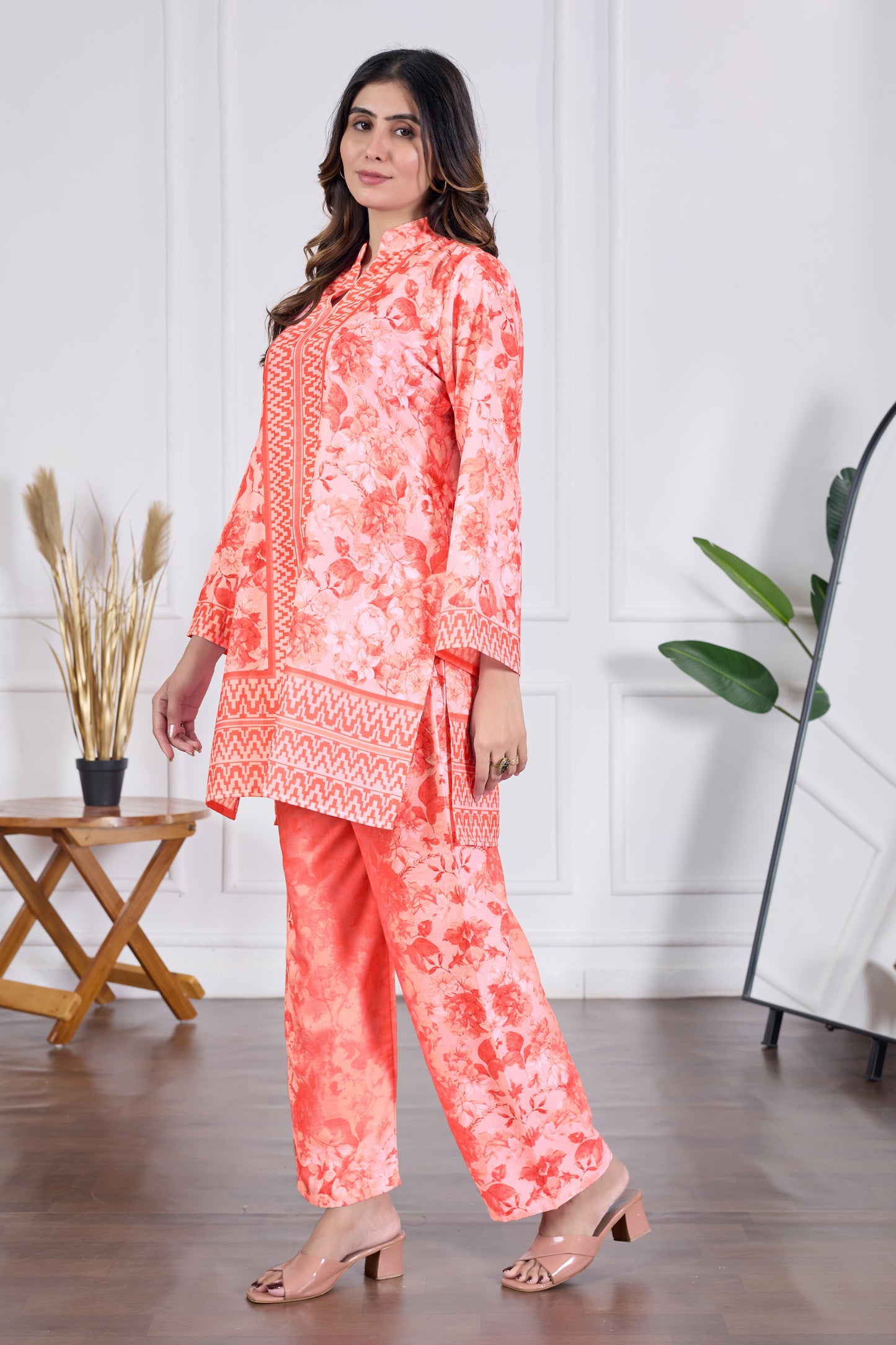 Stylish Cambric Cotton Kurta Sets (CAM14 PEACH)