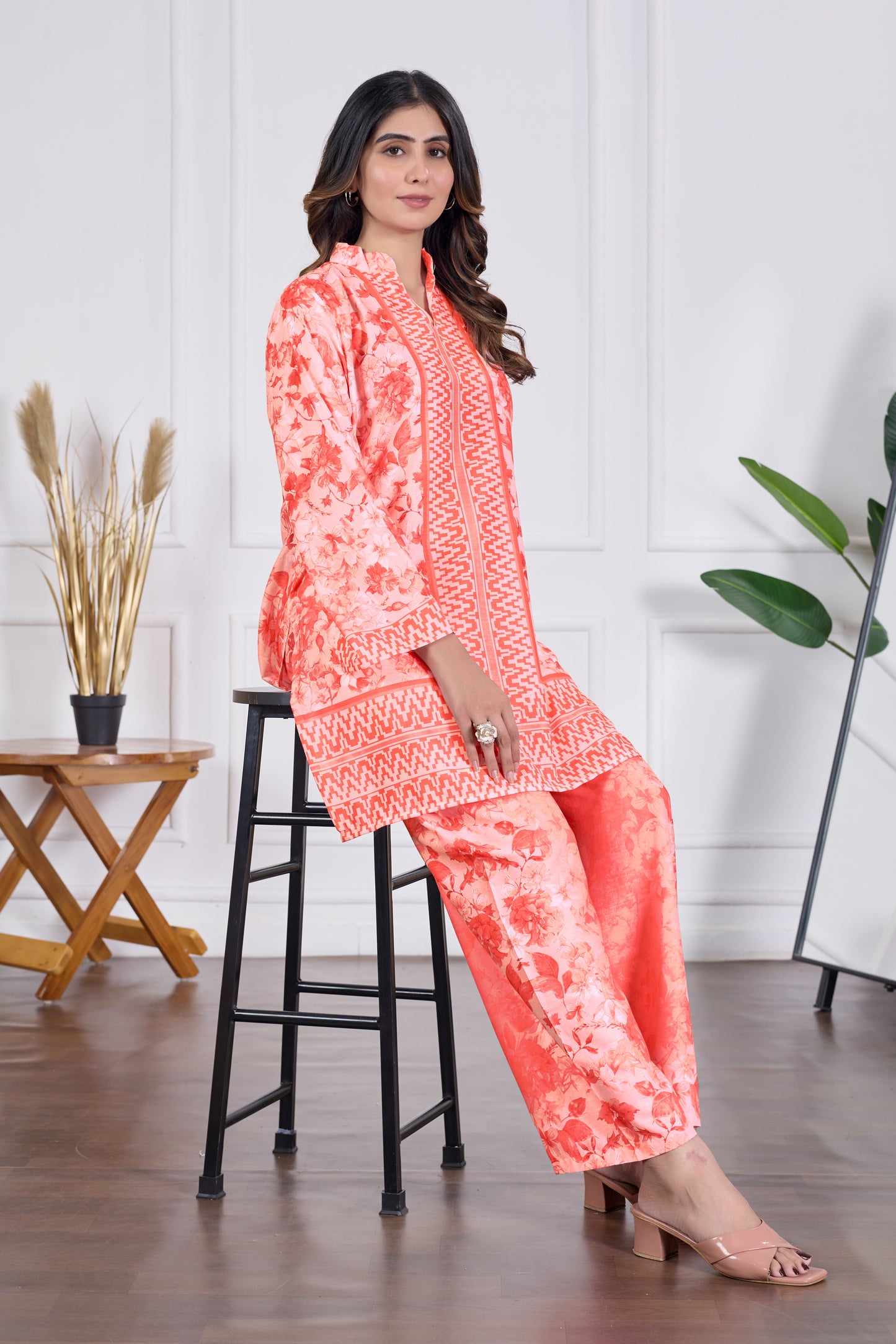 Stylish Cambric Cotton Kurta Sets (CAM14 PEACH)