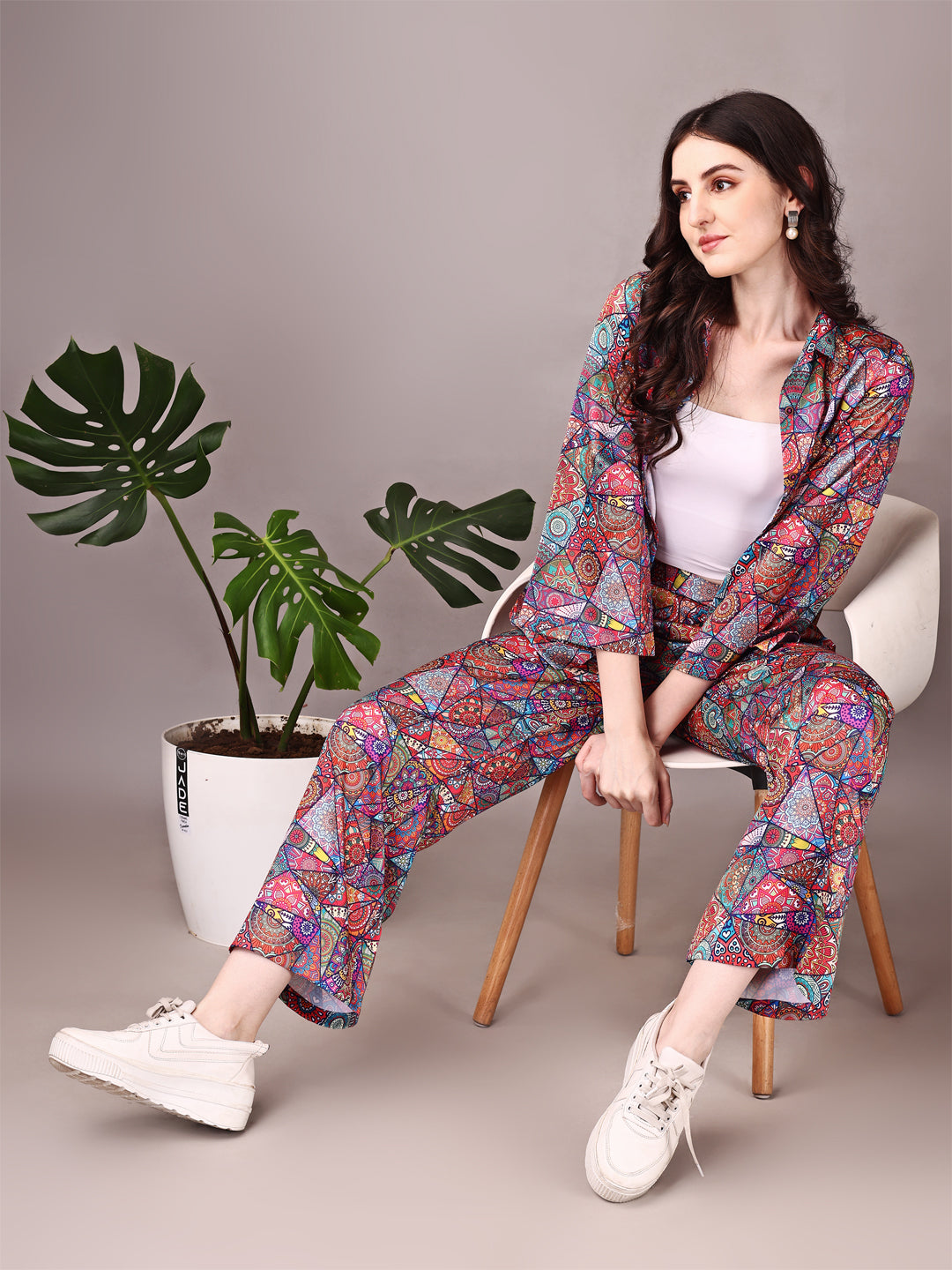 Wide Sleeve Digital Printed Western Style Satin Cordsets for Women (CS-JAIPURI)