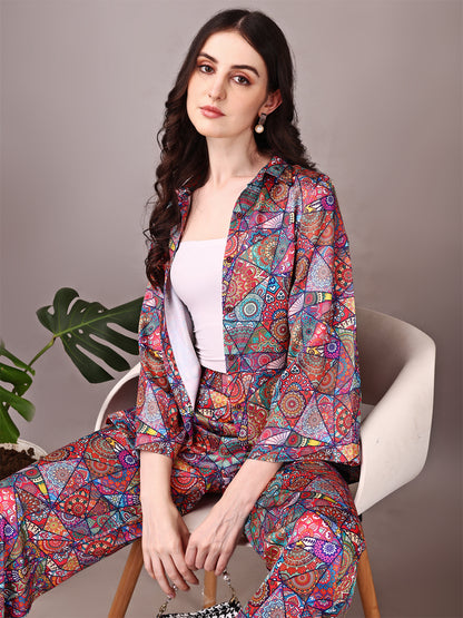 Wide Sleeve Digital Printed Western Style Satin Cordsets for Women (CS-JAIPURI)