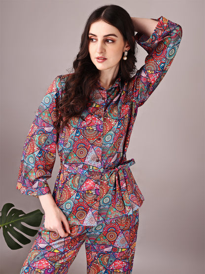 Wide Sleeve Digital Printed Western Style Satin Cordsets for Women (CS-JAIPURI)