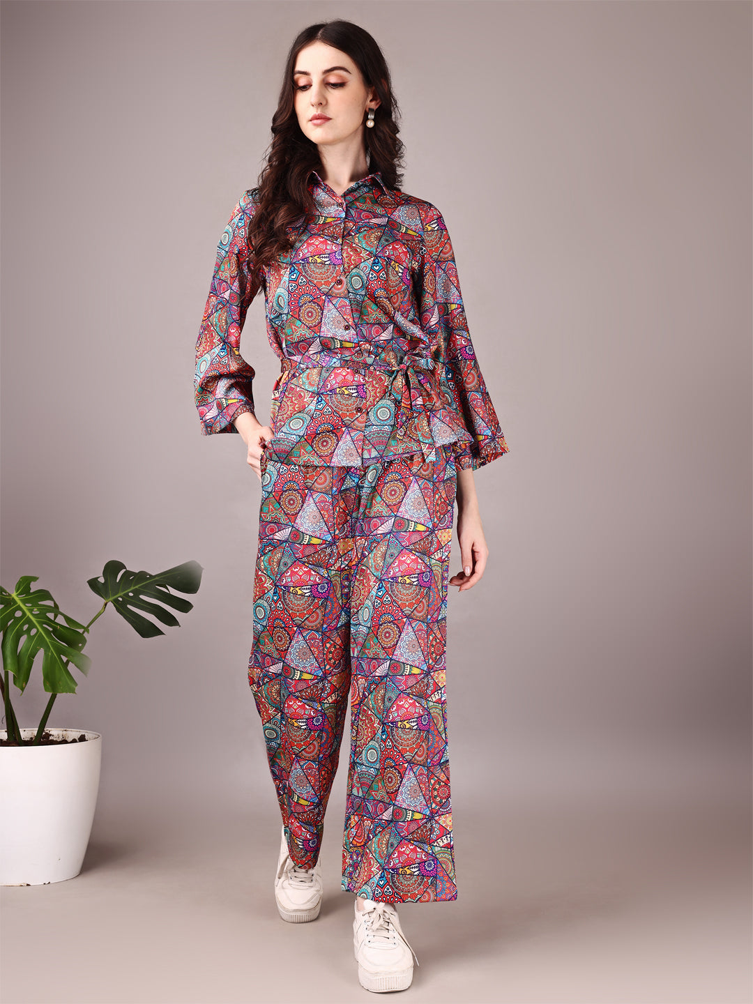 Wide Sleeve Digital Printed Western Style Satin Cordsets for Women (CS-JAIPURI)
