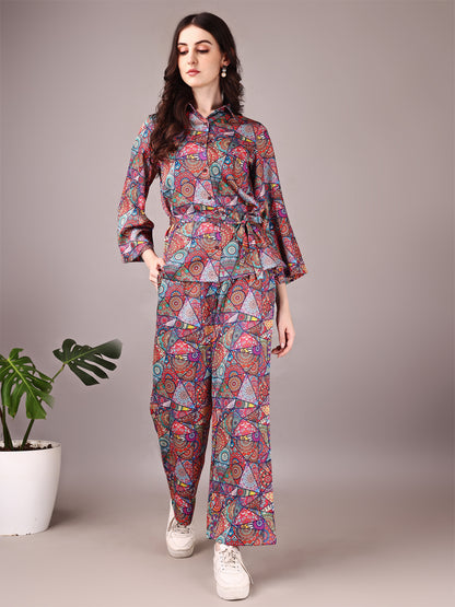 Wide Sleeve Digital Printed Western Style Satin Cordsets for Women (CS-JAIPURI)