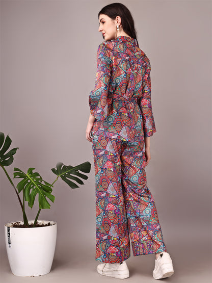 Wide Sleeve Digital Printed Western Style Satin Cordsets for Women (CS-JAIPURI)