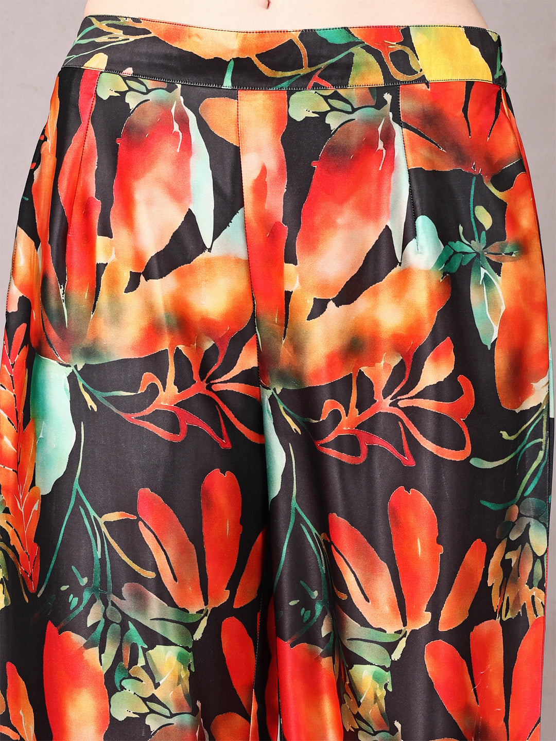 Wide Sleeve Digital Printed Western Style Satin Cordsets for Women (CS-ORANGE)