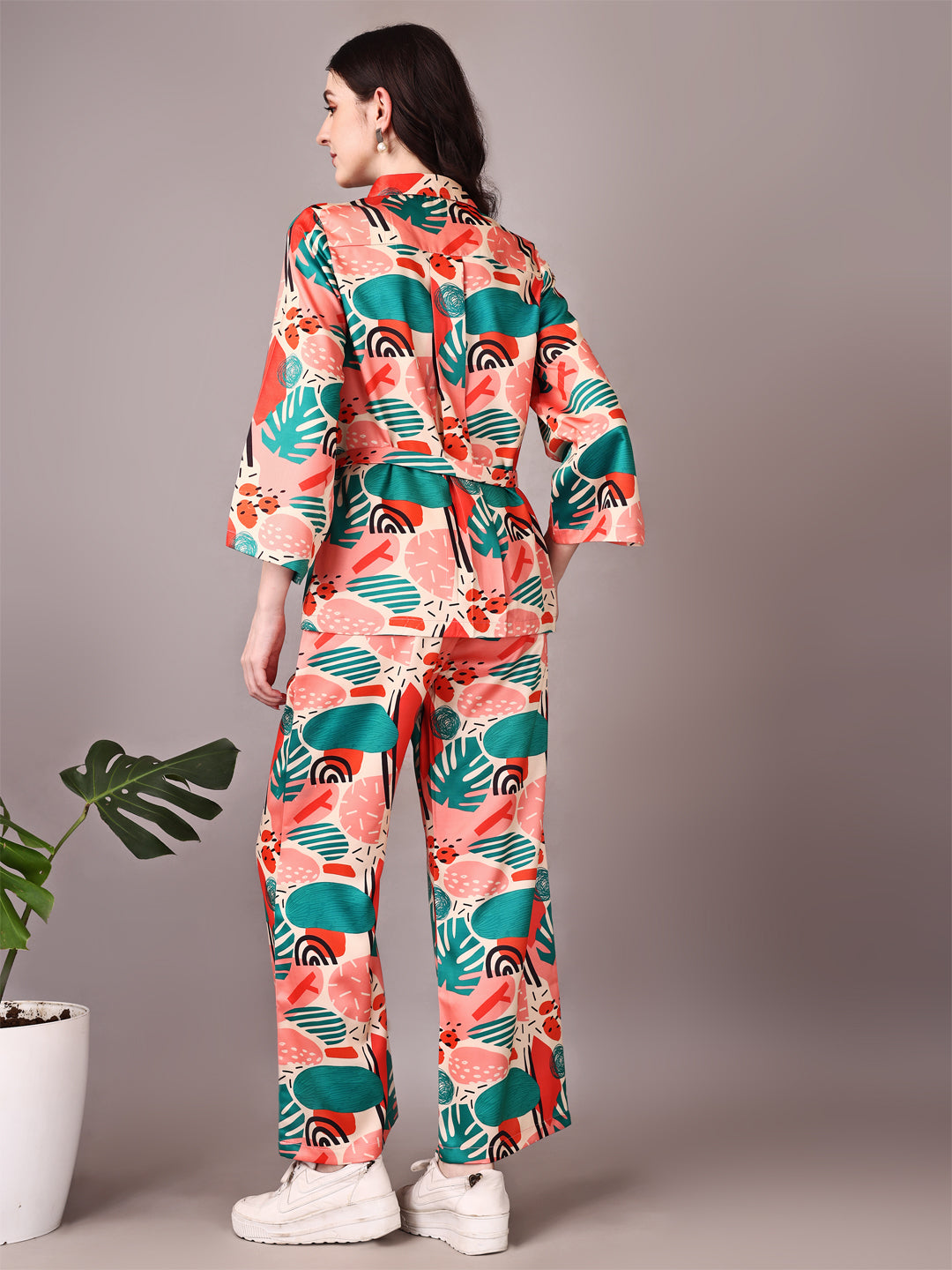 Wide Sleeve Digital Printed Western Style Satin Cordsets for Women (CS-WM)