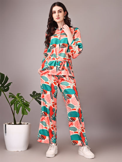 Wide Sleeve Digital Printed Western Style Satin Cordsets for Women (CS-WM)