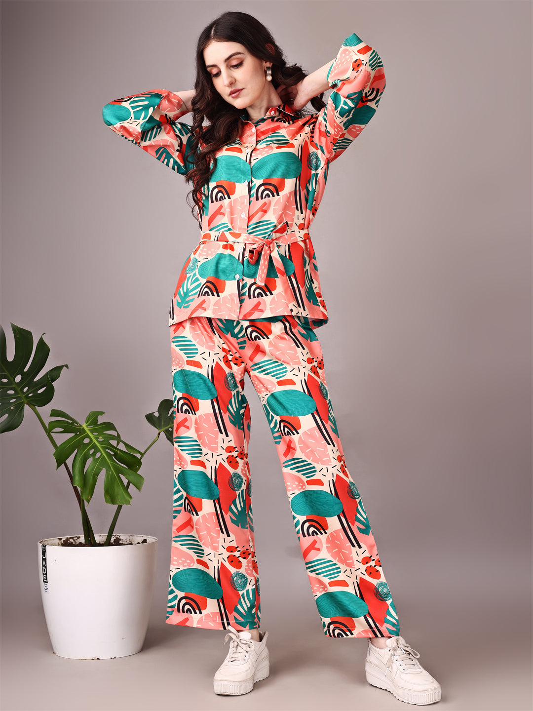 Wide Sleeve Digital Printed Western Style Satin Cordsets for Women (CS-WM)