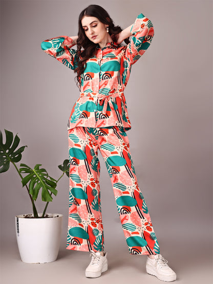 Wide Sleeve Digital Printed Western Style Satin Cordsets for Women (CS-WM)