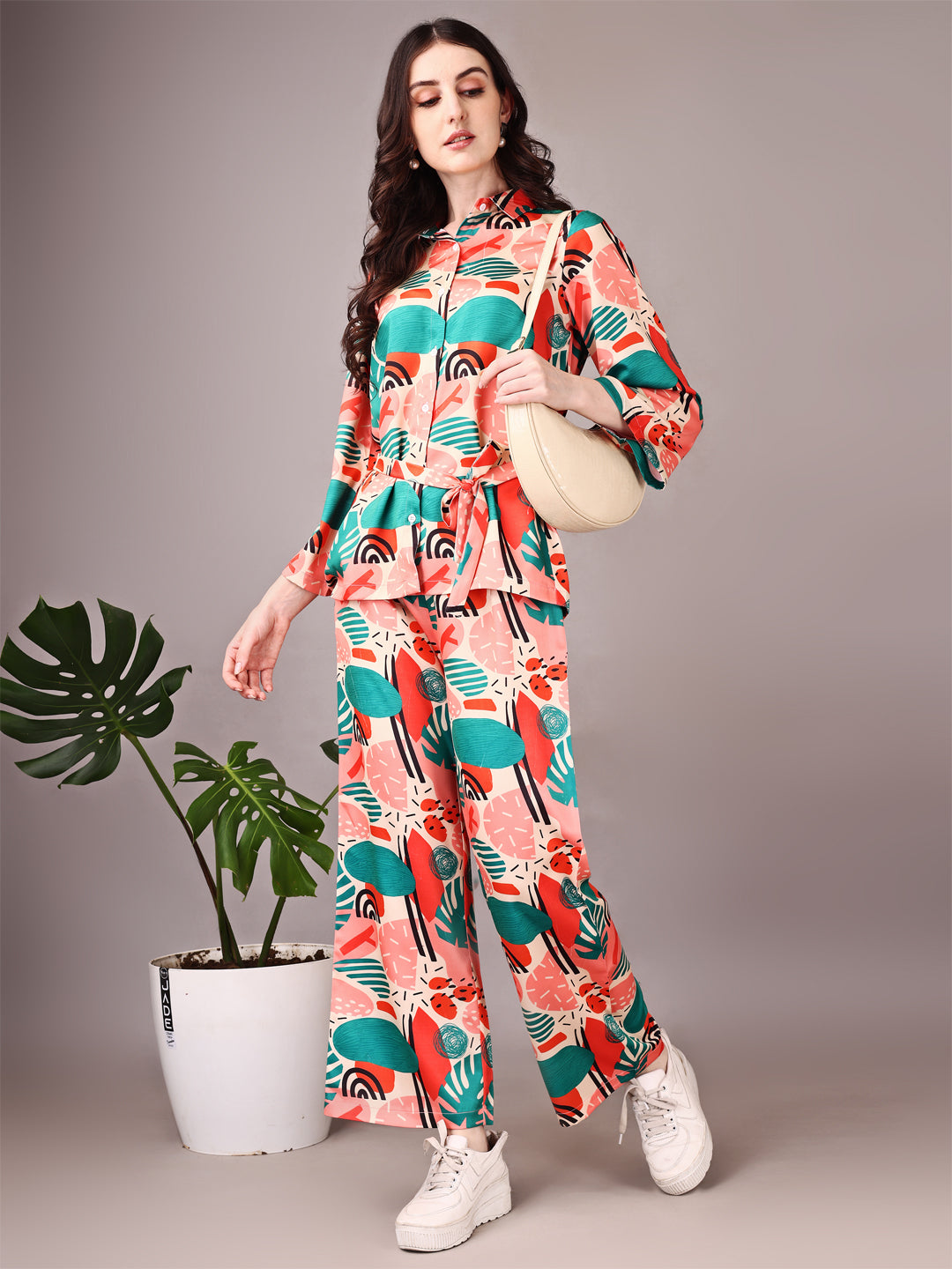 Wide Sleeve Digital Printed Western Style Satin Cordsets for Women (CS-WM)