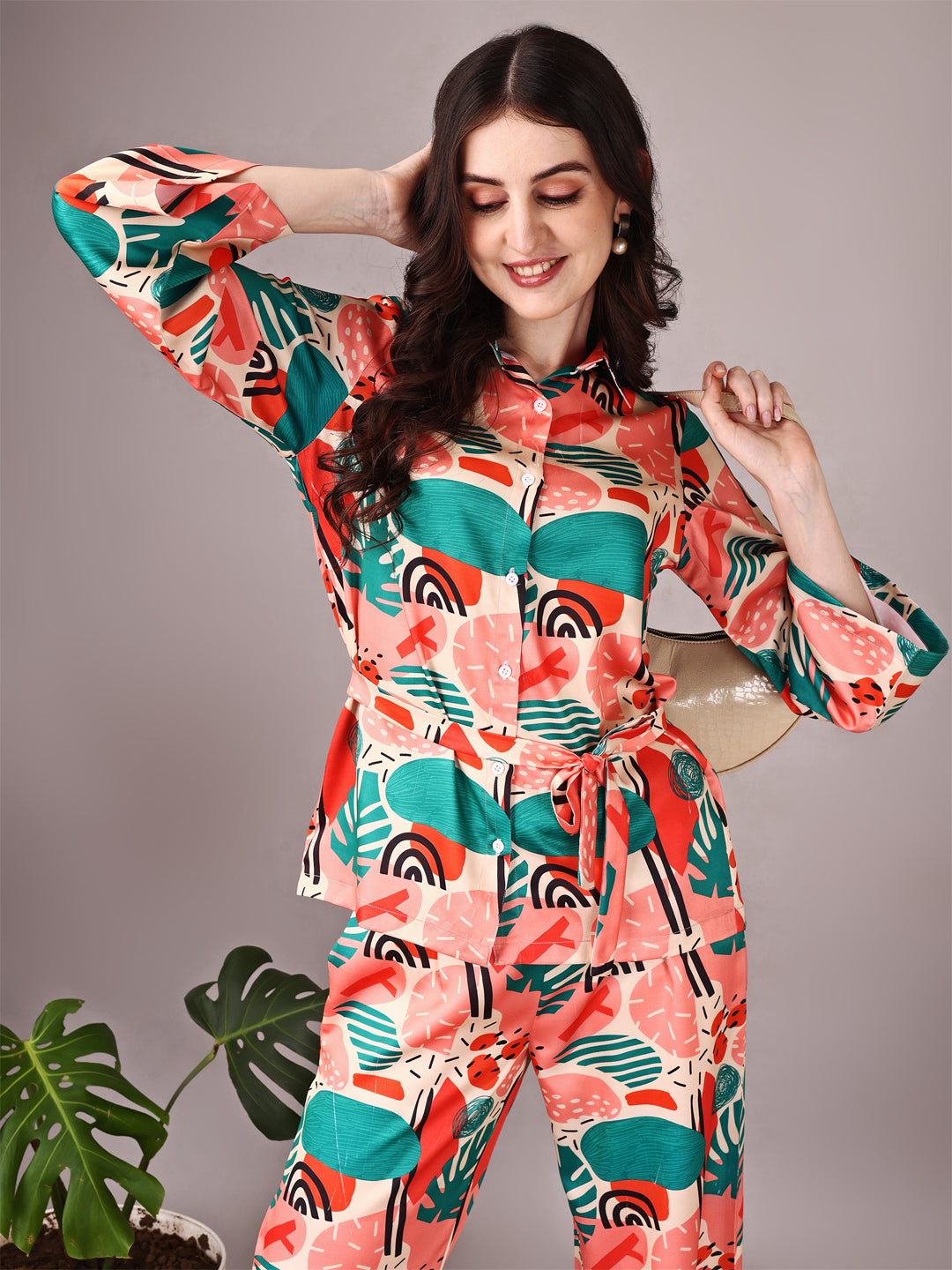 Wide Sleeve Digital Printed Western Style Satin Cordsets for Women (CS-WM)